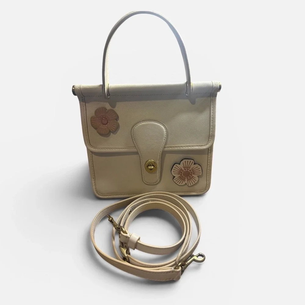Coach Bag Women Satchel Crossbody Chalk White Leather Floral Tea Rose A2181-5789